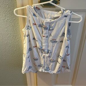 NWT Angel Dear Bamboo Tug Boat Nautical Print Sleeveless Henley Romper